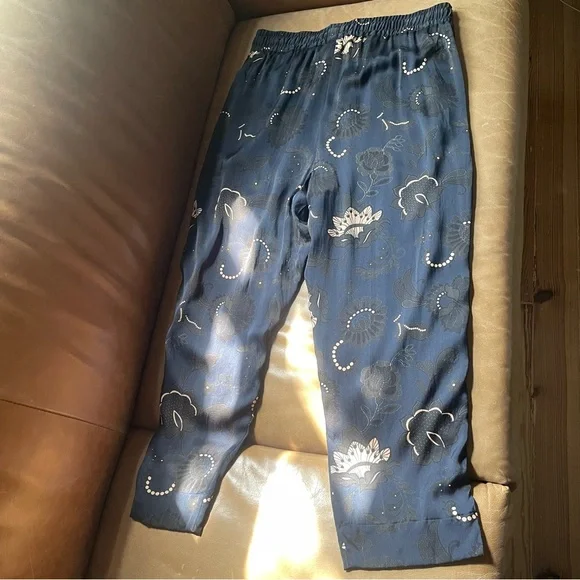 Tucker NYC silk navy floral pants elastic luxe designer moody print Julia pant - Picture 6 of 10